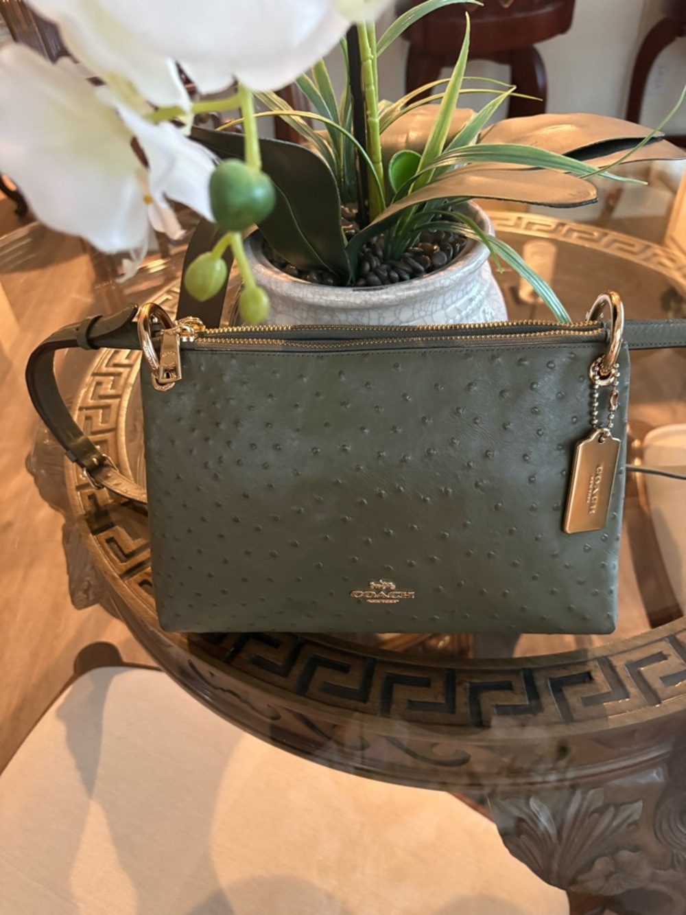 💚💚COACH MIA SAGE GREEN OSTRICH EMBOSSED LEATHER CROSSBODY BAG!💚💚